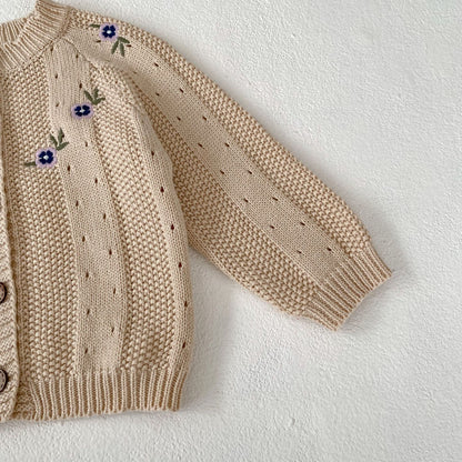 【BABY】フラワー刺繡暖かいニットカーディガン、サロペットSK030603