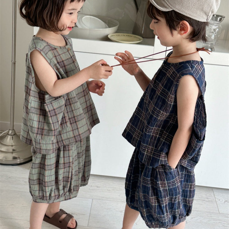 【BABY&KID】夏新作 チェックコットンリネンセットアップSK080511