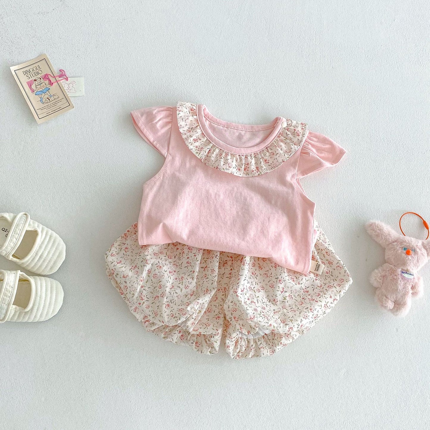 【BABY&KID】夏新作 フリル襟トップス＆フラワーパンツSKO71217