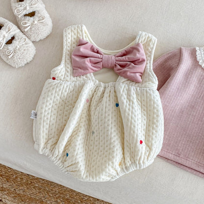 【BABY】冬新作カラフルハート裏起毛ロンパース、レースリブインナーSK102212