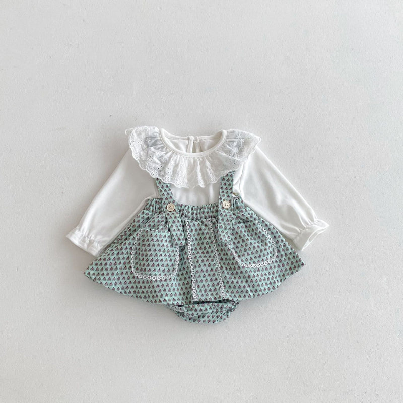 【BABY】花柄サロペットスカート、長袖TシャツSK100331