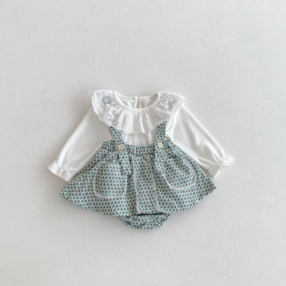 【BABY】花柄サロペットスカート、長袖TシャツSK100331