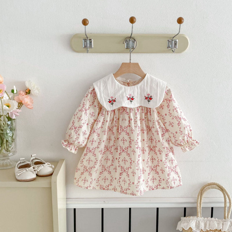 【BABY&KID】韓国風ドールカラー刺繍ワンピースSK011023