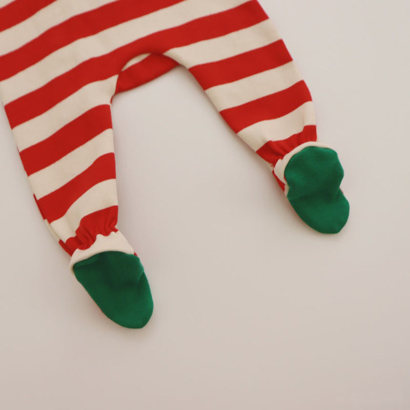 【BABY】ボーダークリスマス風カバーオール＆帽子セットSK102810