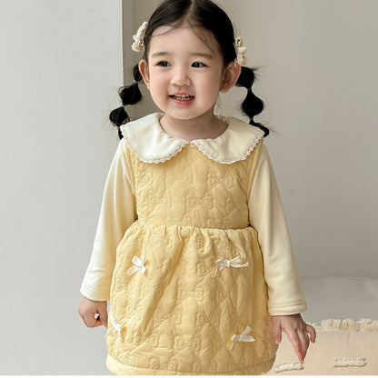 【BABY】冬新作キルティング蝶結びジャンパースカートSK103123