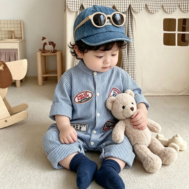 【BABY】ストライプワッペンカバーオールSK106710