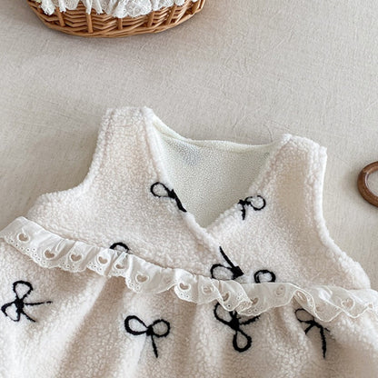 【BABY】冬新作 ボアリボン刺繍ロンパースSK102107