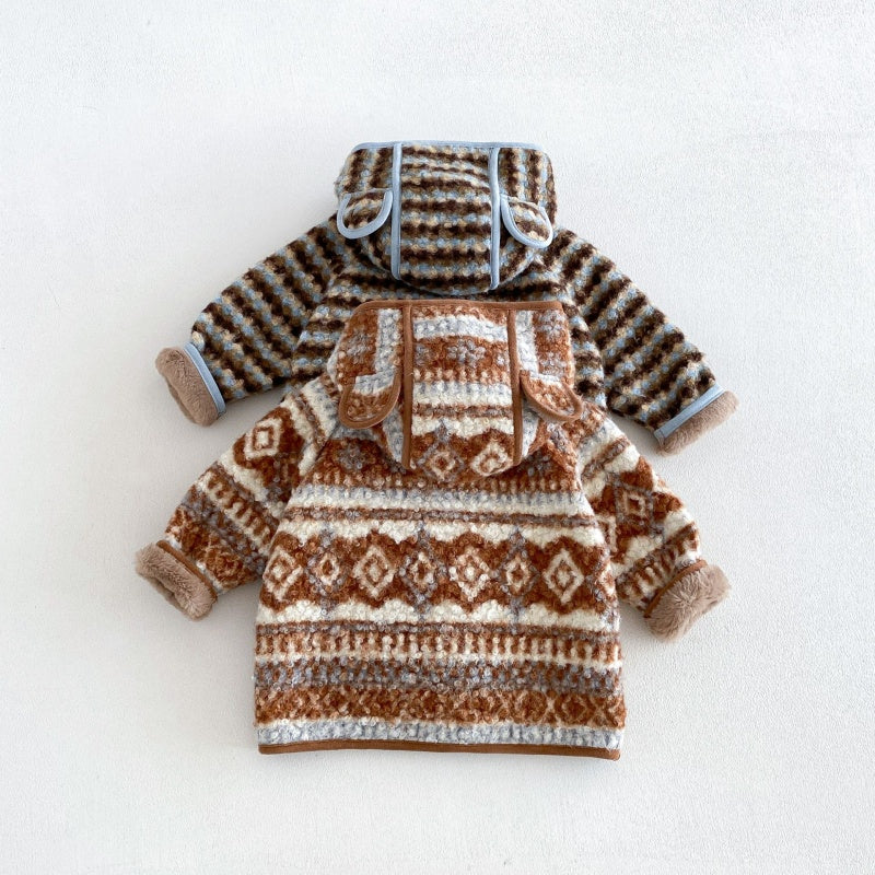 【BABY&KID】冬新作レトロボーダーフード付きジャケットSK108516