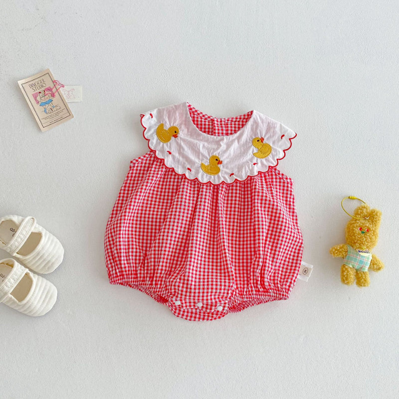 【BABY】夏新作 アヒルの子チェックロンパースSK072215