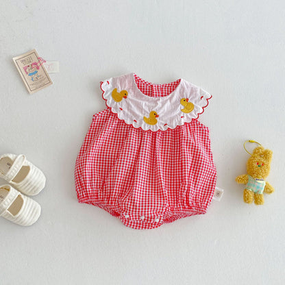 【BABY】夏新作 アヒルの子チェックロンパースSK072215