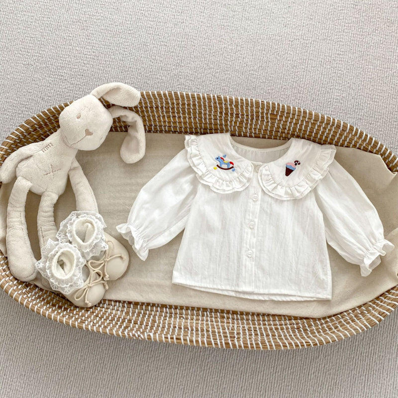 【BABY&KID】くま刺繍ジャンパースカート、カートゥーン刺繍襟ブラウスSK100841