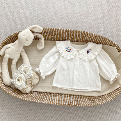 【BABY&KID】くま刺繍ジャンパースカート、カートゥーン刺繍襟ブラウスSK100841