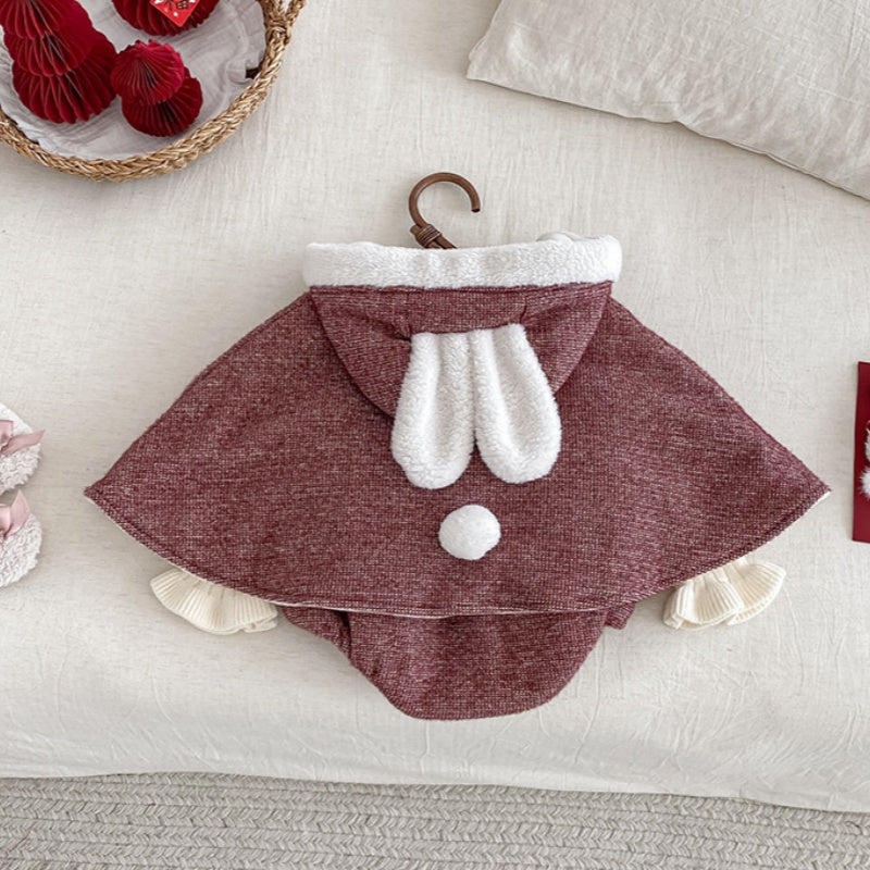 【BABY】冬新作ハート刺繍あったかロンパース、うさ耳あったかケープSK103113