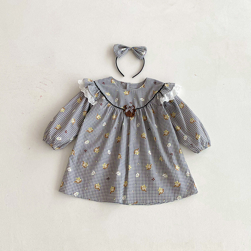 【姉妹服】チェックくまロンパース、ワンピースSK101121