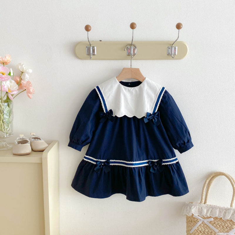 【BABY&KID】学院風カラー蝶結びワンピースSK011025
