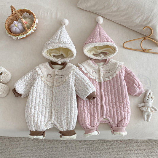 【BABY】冬新作フード付き花柄カバーオールSK102510