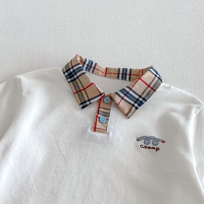 【BABY&KID】夏新作韓国風刺繍ロゴ半袖Tシャツ、チェックショートパンツSK105023