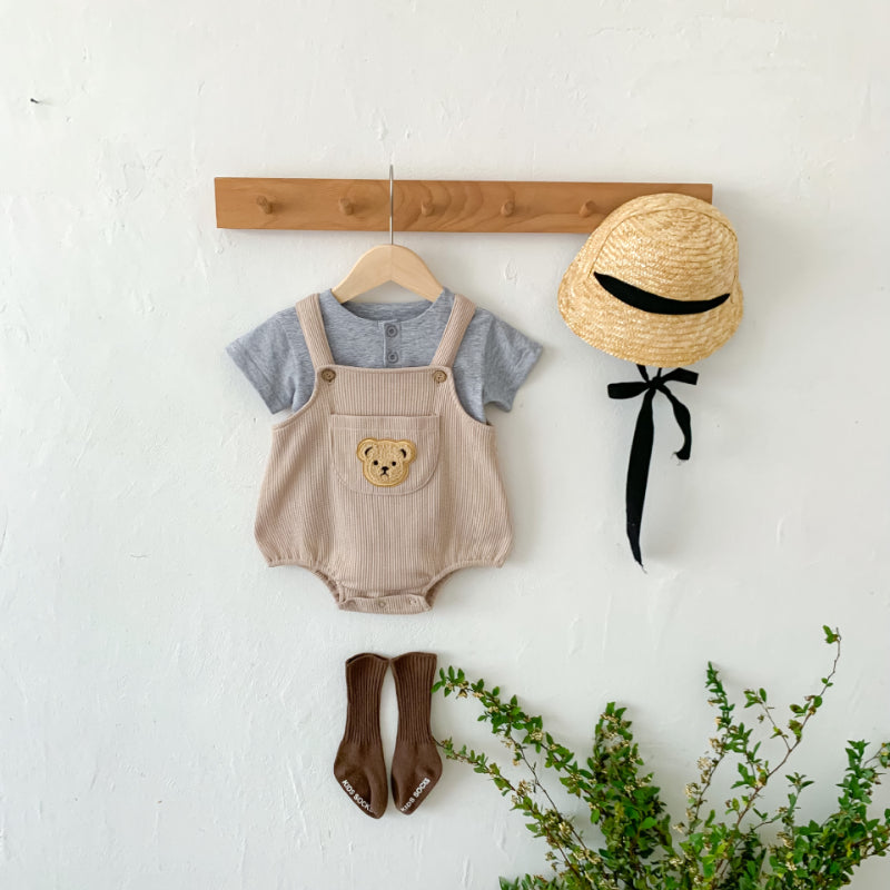 【BABY】夏新作 ワッフルベアロンパース 、半袖トップスSK080302