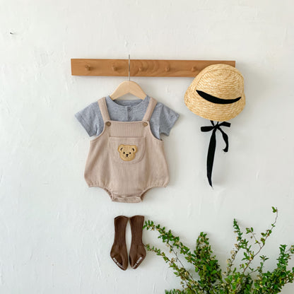 【BABY】夏新作 ワッフルベアロンパース 、半袖トップスSK080302