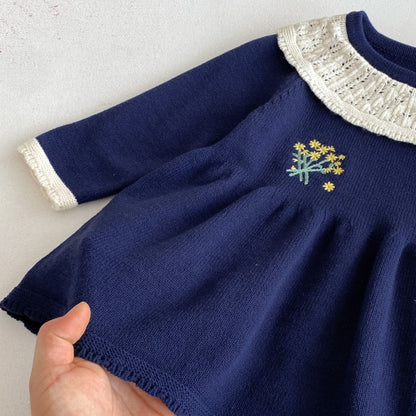 【BABY&KID】小花刺繍ニットワンピースSK092701