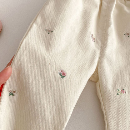 【BABY&KID】夏新作 ピンク刺繍ブラウス、刺繍フレアパンツセットSK070610