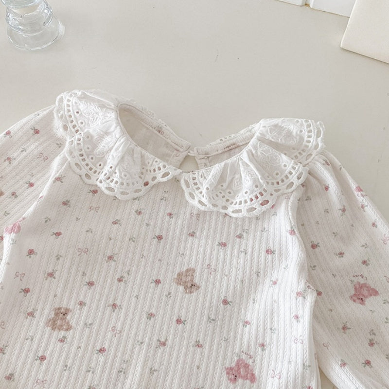 【BABY】フリルトップス&ピンクサロペットパンツSK100441