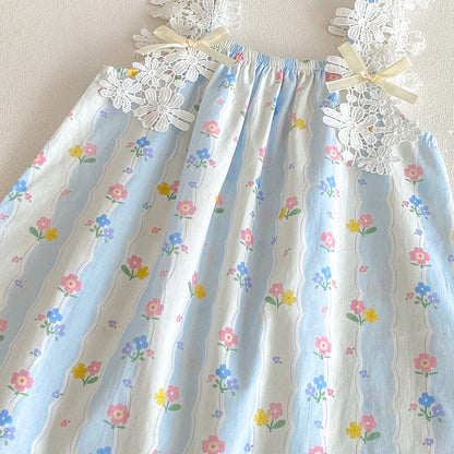 【姉妹服】夏新作 レースキャミ小花柄ロンパース、ワンピースSK081628