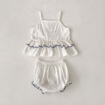 【BABY&KID】夏新作 フラワー刺繍キャミセットアップSK081608