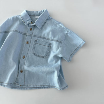 【BABY&KID】夏新作 デニムシャツセットアップSK080215