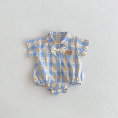 【BABY】夏新作 Sweet bearチェックロンパース、サロペットSK062910