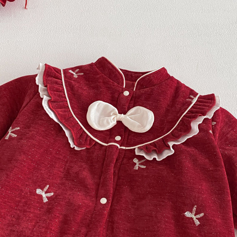 【BABY】冬新作蝶結び刺繍あったかカバーオールSK103001