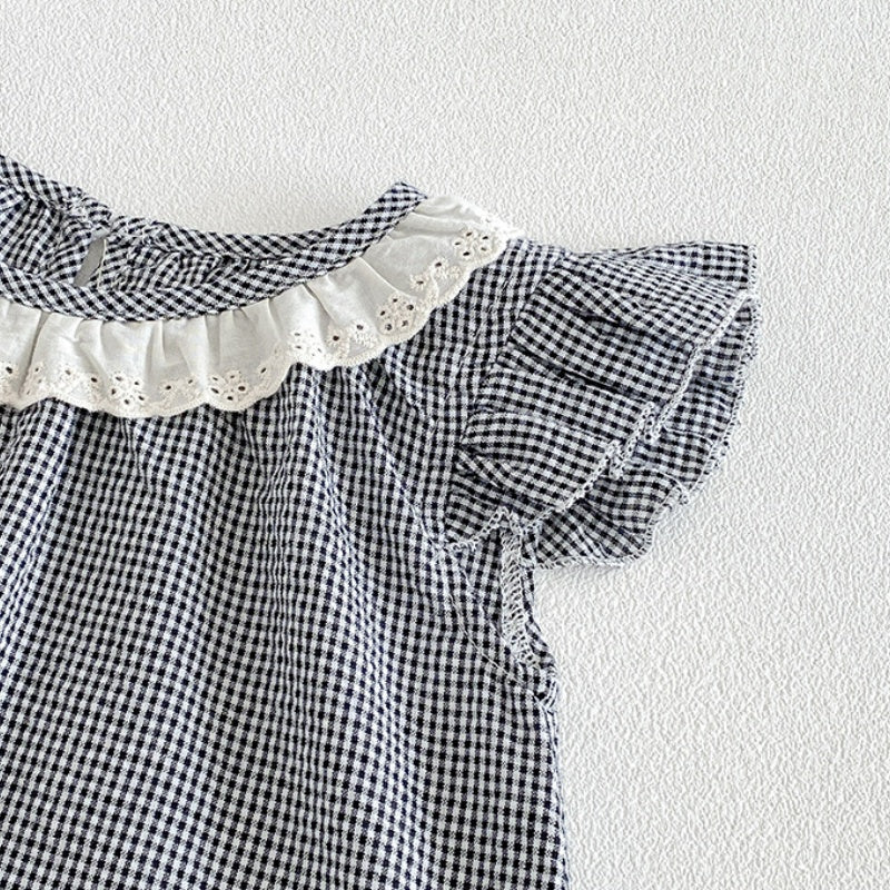 【BABY】夏新作チェックフリルスリーブシャツ、ドットフリルレギンスSK105315