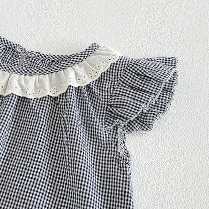 【BABY】夏新作チェックフリルスリーブシャツ、ドットフリルレギンスSK105315