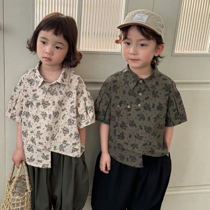 【BABY&KID】夏新作 フラワープリント半袖シャツSK080515
