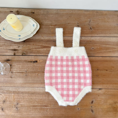 【BABY】チェックサロペットロンパース、カーディガンSK101535