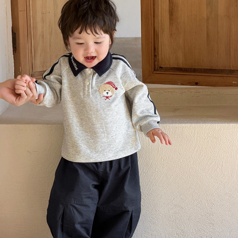 【BABY】わんちゃん刺繍ポロプルオーバー、韓国風カーゴパンツSK103702