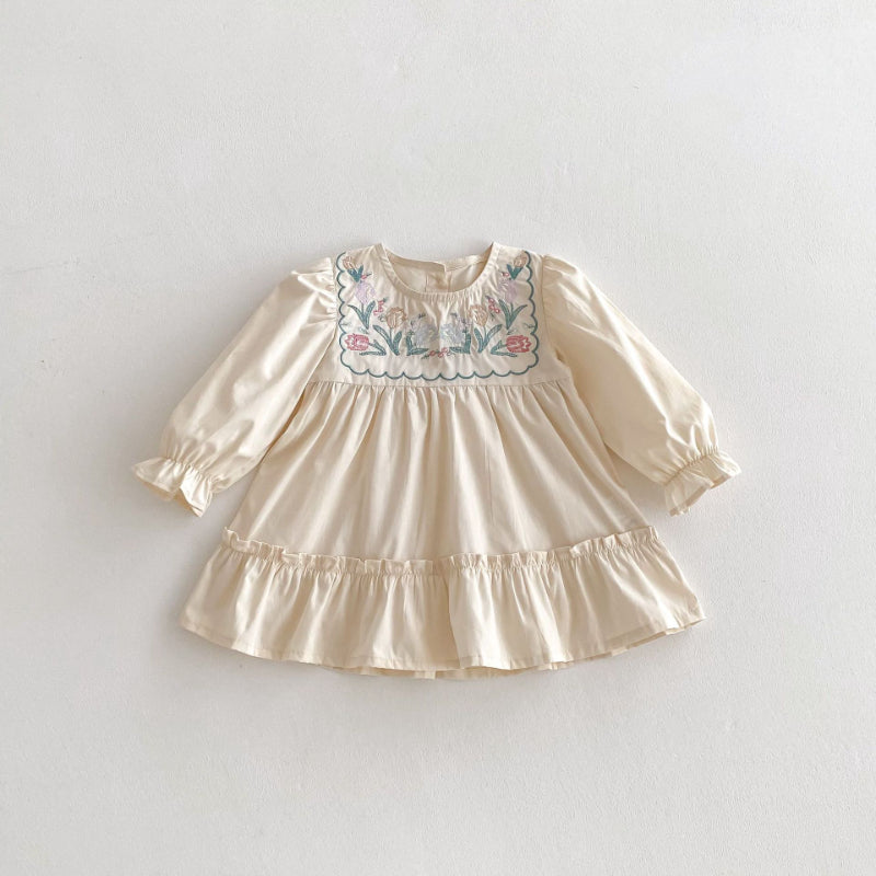 【BABY&KID】長袖花柄刺繍ワンピースSK011004