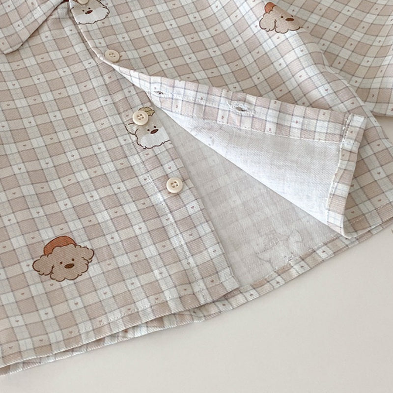 【BABY】いぬチェックシャツ&いぬサロペットパンツSK100427