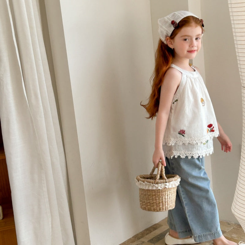 【BABY&KID】夏新作 刺繍ホルターネックタンクトップSK082319