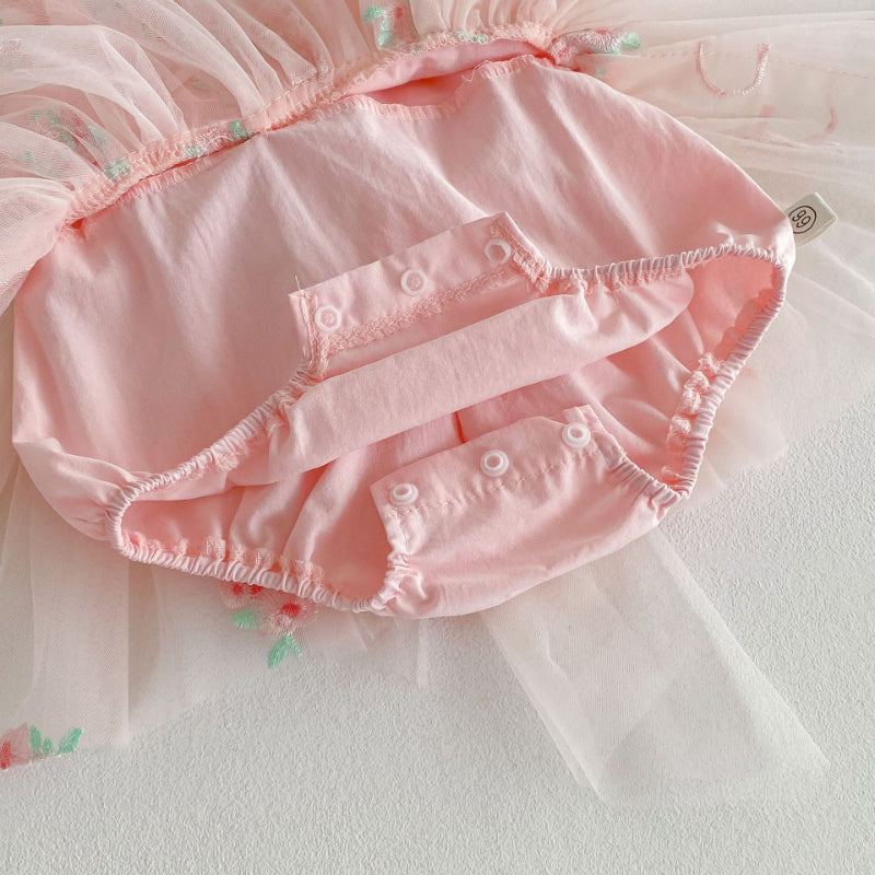 【BABY】夏新作 フラワー刺繍プリンセスロンパースワンピSK081708