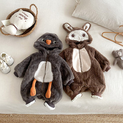 【BABY】うさぎファー風フード裏起毛カバーオールSK102917