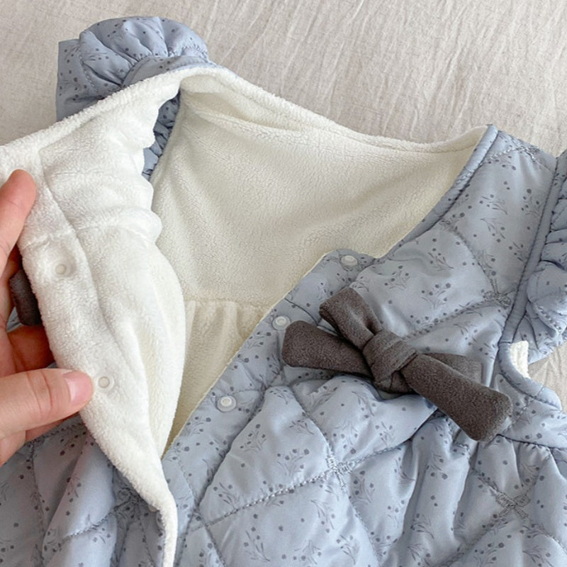 【BABY】冬新作小花柄蝶結び裏起毛カバーオールSK102704