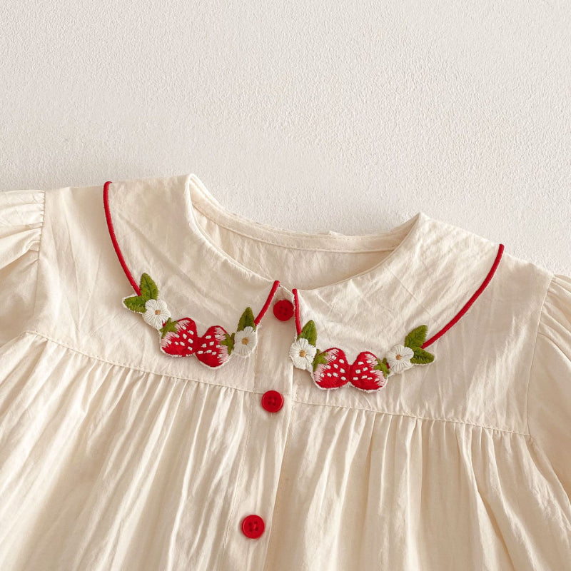 【BABY&KID】いちご刺繍ブラウス、いちごデニムパンツSK100319