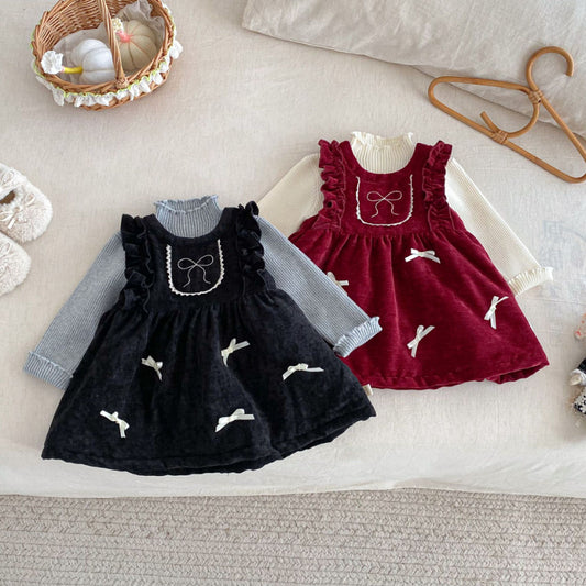 【BABY&KID】冬新作ベロア裏起毛リボンワンピースSK102735