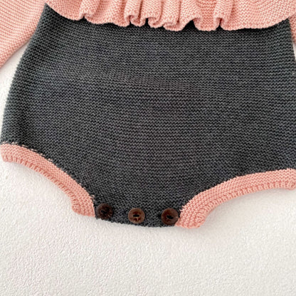 【BABY】配色ニット長袖ロンパースSK100101