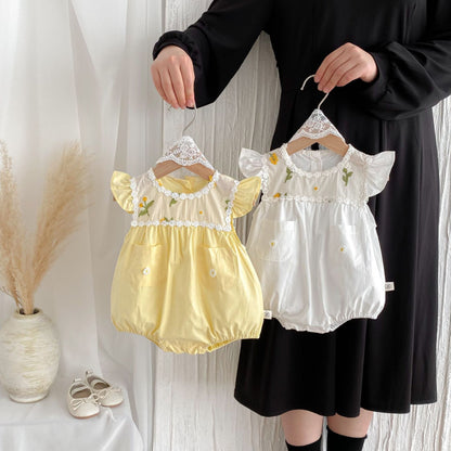 【BABY】夏新作 小花刺繍襟ロンパースSK071907