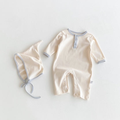 【BABY】配色長袖クルーネックカバーオール＆帽子SK100117