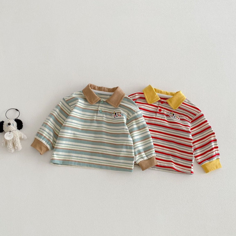 【BABY&KID】韓国風マルチボーダーPolo長袖TシャツSK104308