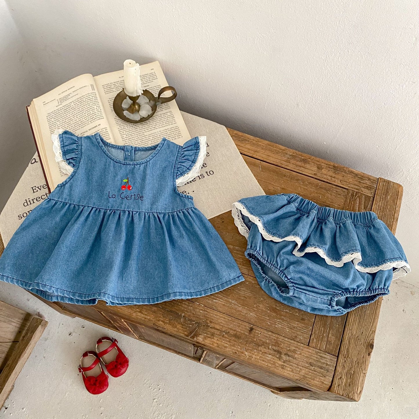 【BABY】夏新作 チェリー刺繍ロンパースorセットアップSK062709