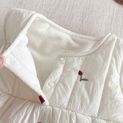 【BABY】冬新作チェリー刺繍キルティングカバーオールSK103109